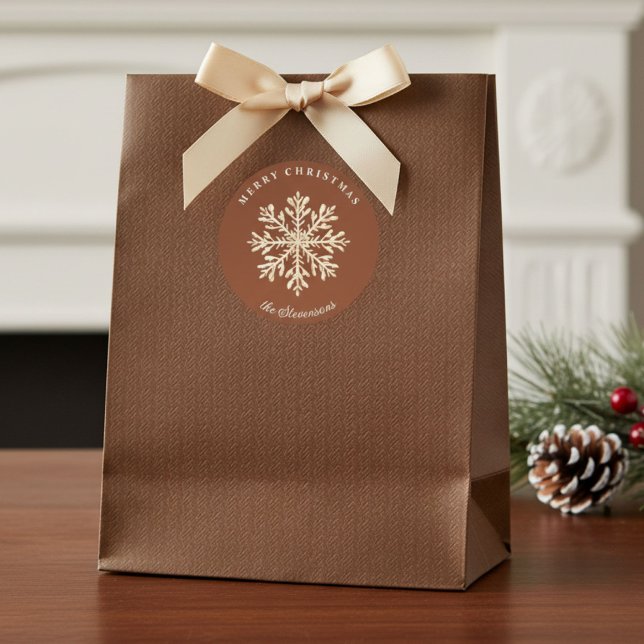 Pegatina Redonda Faux Gold Snowflake Terracotta Custom Holiday (Subido por el creador)