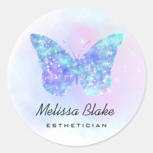 Pegatina Redonda ・faux gorrión azul mariposa logo