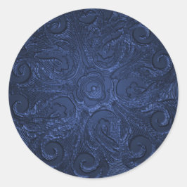 Pegatina Redonda Faux Grabado en relieve Look Ornate Seal, Azul