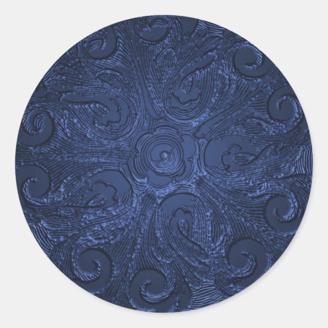 Pegatina Redonda Faux Grabado en relieve Look Ornate Seal, Azul (Anverso)