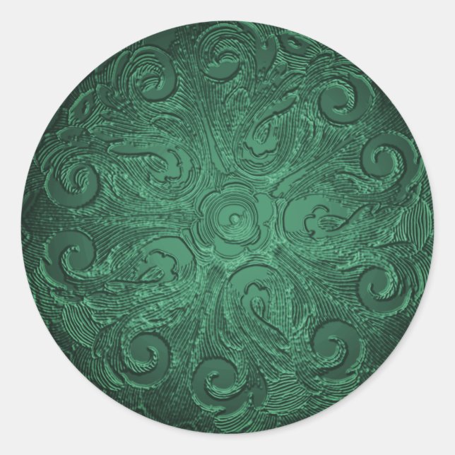 Pegatina Redonda Faux Grabado en relieve look Ornate Seal Emerald G (Anverso)