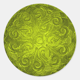 Pegatina Redonda Faux Grabado en relieve Look Ornate Seal, Lime