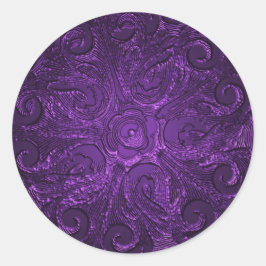 Pegatina Redonda Faux Grabado en relieve Look Ornate Seal, Purple