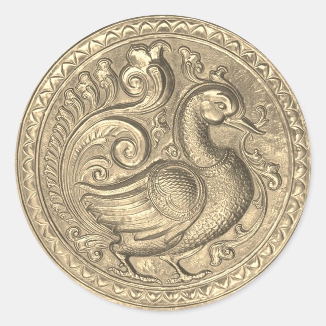Pegatina Redonda Faux Grabado en relieve Peacock Gold Set 1026 Clas (Anverso)