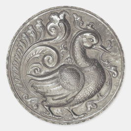 Pegatina Redonda Faux Grabado en relieve Peacock Silver Set 1026