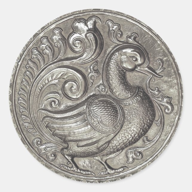 Pegatina Redonda Faux Grabado en relieve Peacock Silver Set 1026 (Anverso)