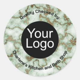 Pegatina Redonda Faux Green Gold Marble