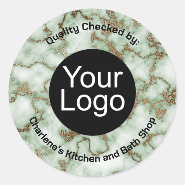 Pegatina Redonda Faux Green Gold Marble (Anverso)