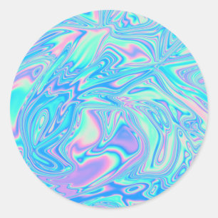 Pegatina Redonda Faux Holographic Blue Personalizado Trendy
