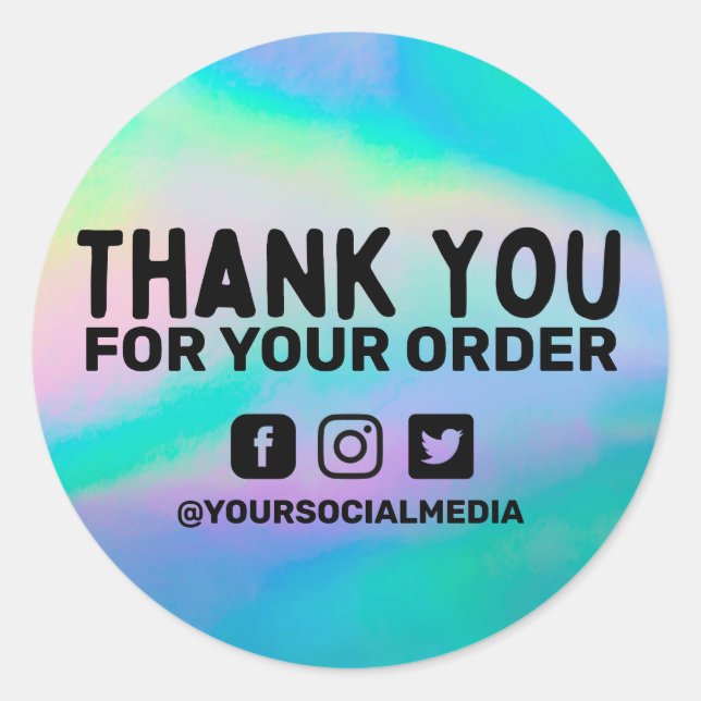Pegatina Redonda Faux Holographic Business Gracias Personalizado (Anverso)
