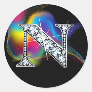 Pegatina Redonda Faux "N" Diamond Bling on Rainbow Swirl Heart