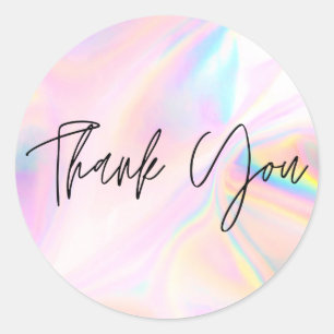 Pegatina Redonda Faux Pink Holographic Business Gracias