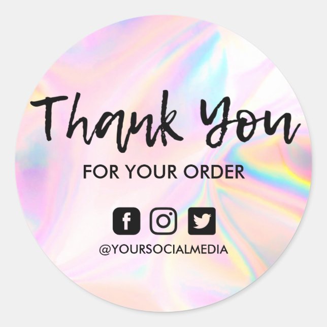 Pegatina Redonda Faux Pink Holographic Business Gracias (Anverso)