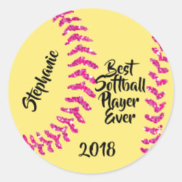 Pegatina Redonda Faux Pink Purpurina Softball Stitball