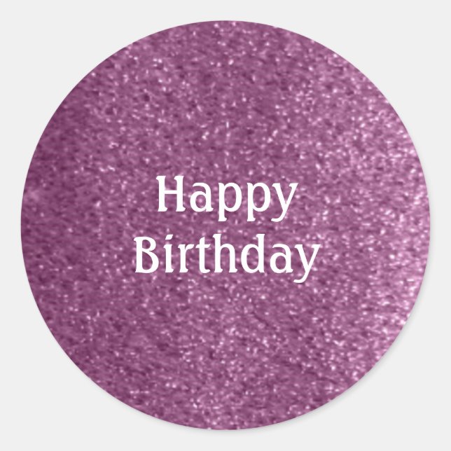 Pegatina Redonda Faux Purple Purpurina Happy Birday (Anverso)