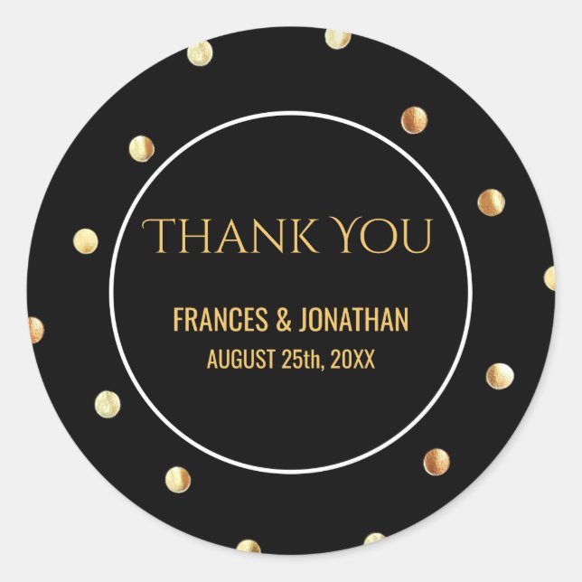 Pegatina Redonda Faux Relieve metalizado dorado Confetti | Boda Gra (Anverso)