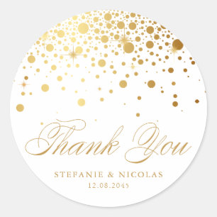 Pegatina Redonda Faux Relieve metalizado dorado Confetti Dots Boda 