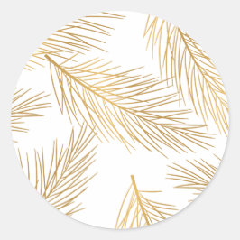 Pegatina Redonda Faux Relieve metalizado dorado Pine Needles Pegati