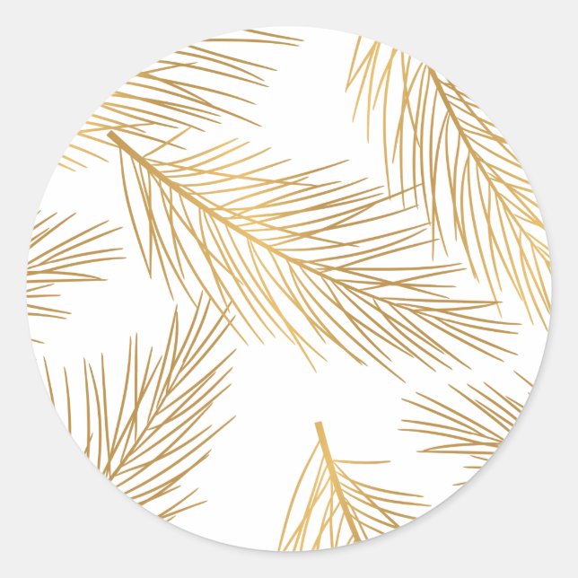 Pegatina Redonda Faux Relieve metalizado dorado Pine Needles Pegati (Anverso)
