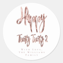 Pegatina Redonda Faux Rosa Gold Feliz Año Nuevo 2022