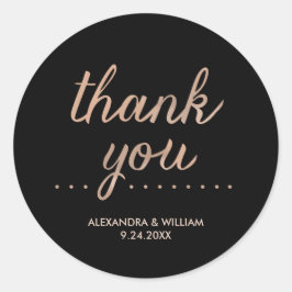 Pegatina Redonda Faux Rosa Gold y Black Doted Boda Gracias
