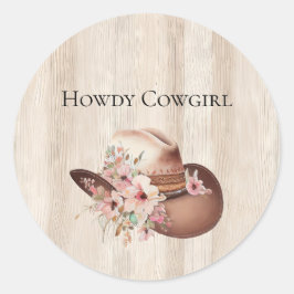Pegatina Redonda Faux Rusam Cream Wood Rosa Rosa Cowgirl