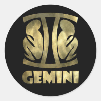 Pegatina Redonda Faux Rustic Gold Gemini Twins
