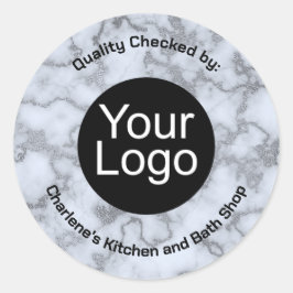 Pegatina Redonda Faux Silver Gray Marble