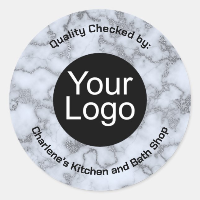 Pegatina Redonda Faux Silver Gray Marble (Anverso)