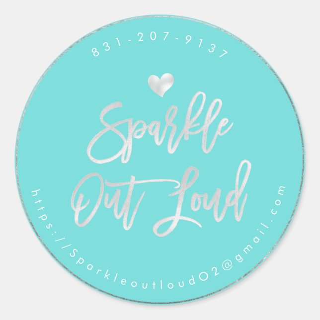Pegatina Redonda Faux Silver Heart Sparkle Out Loud DIY Background (Anverso)