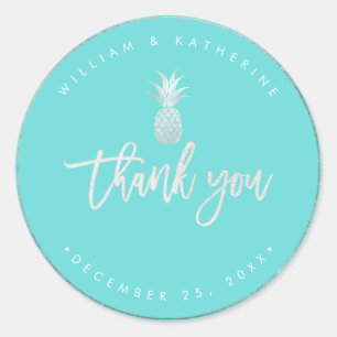 Pegatina Redonda Faux Silver Pineapple Gracias A DIY Background