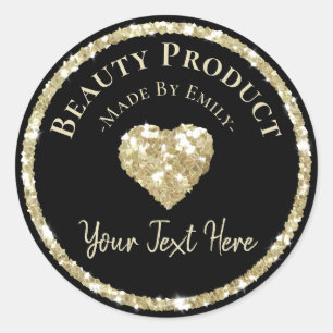 Pegatina Redonda Faux Silver Purpurina Label Producto de belleza he