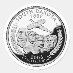 Pegatina Redonda Faux South Dakota State Quarter