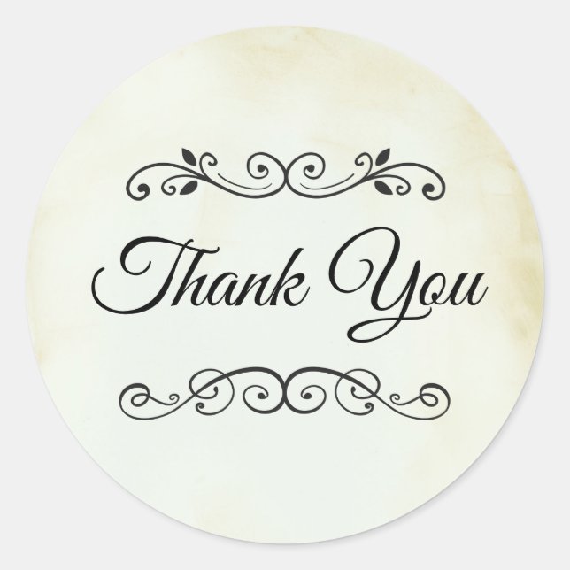 Pegatina Redonda Faux Vintage Parchment Western Style Gracias (Anverso)