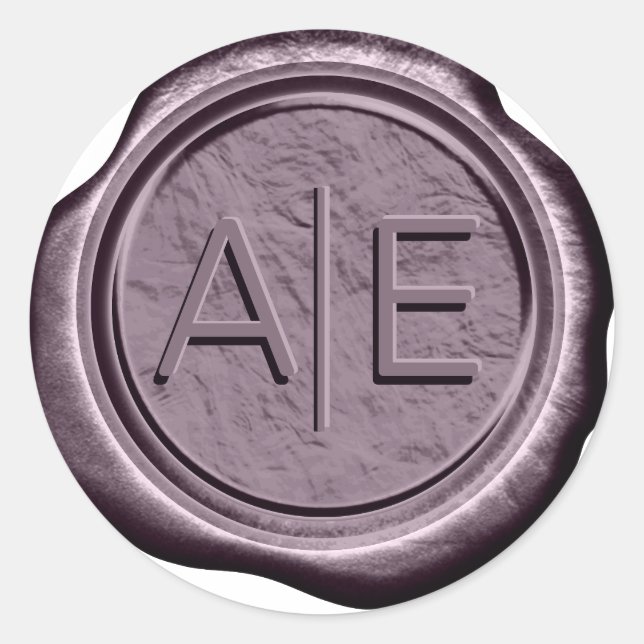 Pegatina Redonda Faux Wax Boda Initials Dk Mauve ID967 (Anverso)