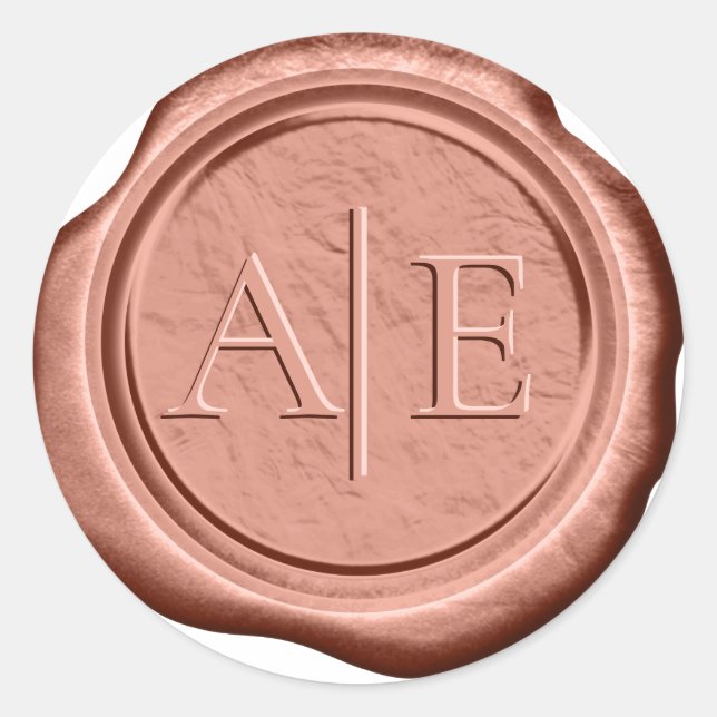 Pegatina Redonda Faux Wax Boda Initials Dk Terra Cotta ID919 (Anverso)