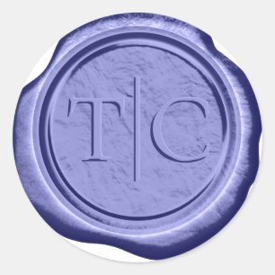Pegatina Redonda Faux Wax Boda Initials Periwinkle ID954