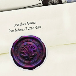 Pegatina Redonda Faux Wax Envelope Seal Style 4 Purple 20 Sticker