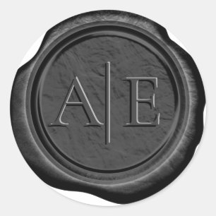 Pegatina Redonda Faux Wax Seal Boda Accent Iniciales Black ID940