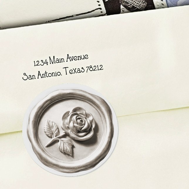 Pegatina Redonda Faux Wax Seal Gray Rose 2 Deep Impression (Subido por el creador)