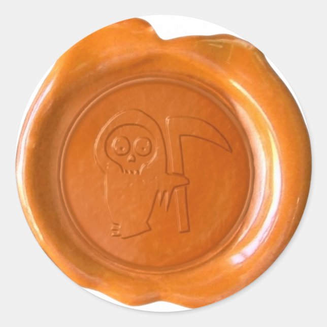Pegatina Redonda Faux Wax Seal - Naranja - GRIM REAPER (Anverso)