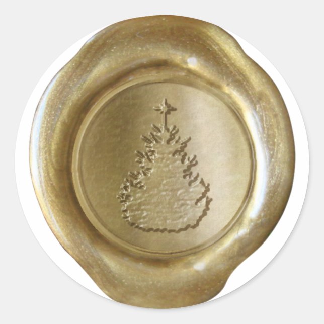 Pegatina Redonda Faux Wax Seal - Oro - ÁRBOL DE NAVIDAD (Anverso)