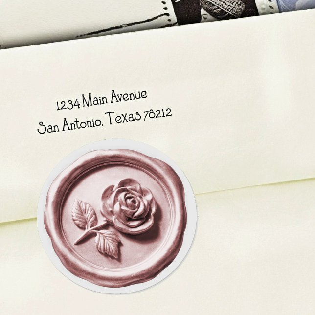 Pegatina Redonda Faux Wax Seal Pink Rose 2 Deep Impression (Subido por el creador)