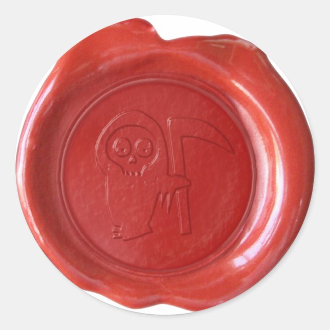 Pegatina Redonda Faux Wax Seal - Rojo - GRIM REAPER (Anverso)