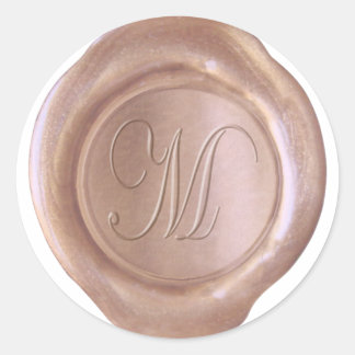 Pegatina Redonda Faux Wax Seal - Rose Gold - Script M