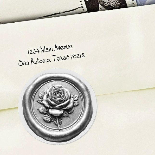 Pegatina Redonda Faux Wax Seal Silver Rose Deep Impression (Subido por el creador)