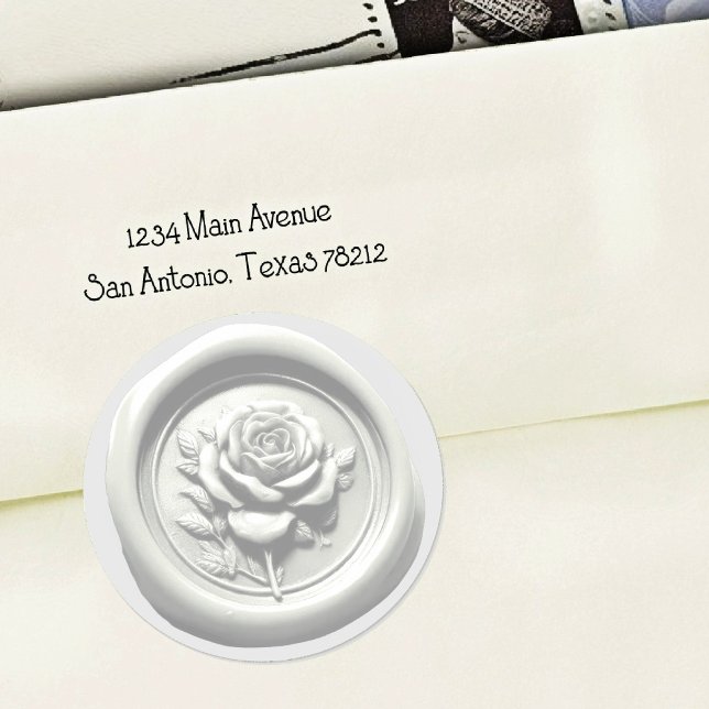 Pegatina Redonda Faux Wax Seal White Rose Deep Impression (Subido por el creador)