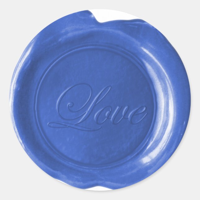 Pegatina Redonda Faux Wax Seals - Blue Script - Love (Anverso)