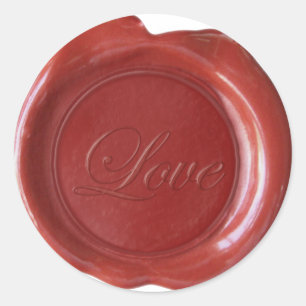 Pegatina Redonda Faux Wax Seals - Dark Red Script - Love