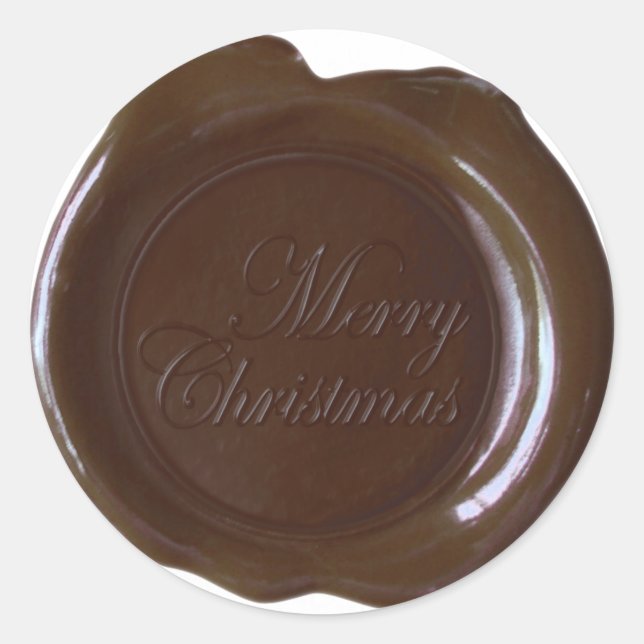 Pegatina Redonda Faux Wax Seals - Dk Brown Script - Feliz Navidad (Anverso)